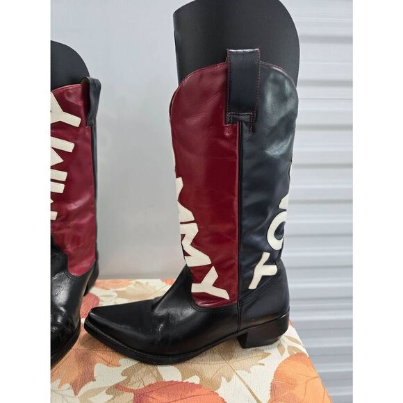Vintage Tommy Hilfiger Women's Cowboy Boots  Size 8 Red & Blue USA Flag Leather - Picture 2 of 5